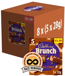 Cadbury Brunch Oats Chocolate Chip Cereal Bars, PMP £1.39, 4 Pack Multipack 140g (5 x 28g)