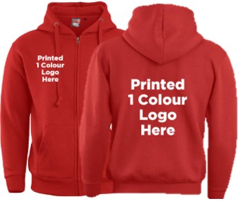Club Zipped Hoody. Large 1 Colour Full Back & Right/Left Chest Print. £23.00